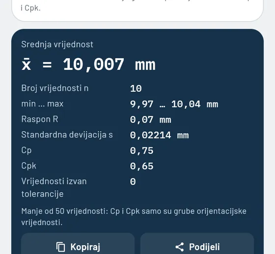 Ovako to izgleda u aplikaciji Gesello: mjerenje & ispitivanje