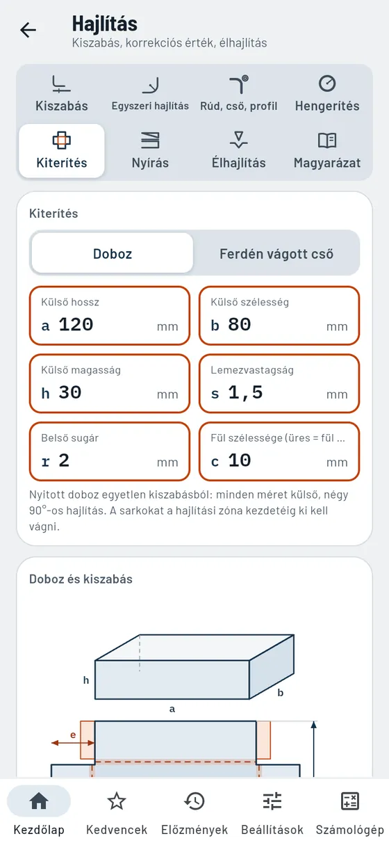 Gesello: Hajlítás – Doboz kiterítése