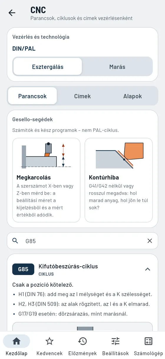 Gesello: CNC – esztergálás: G85