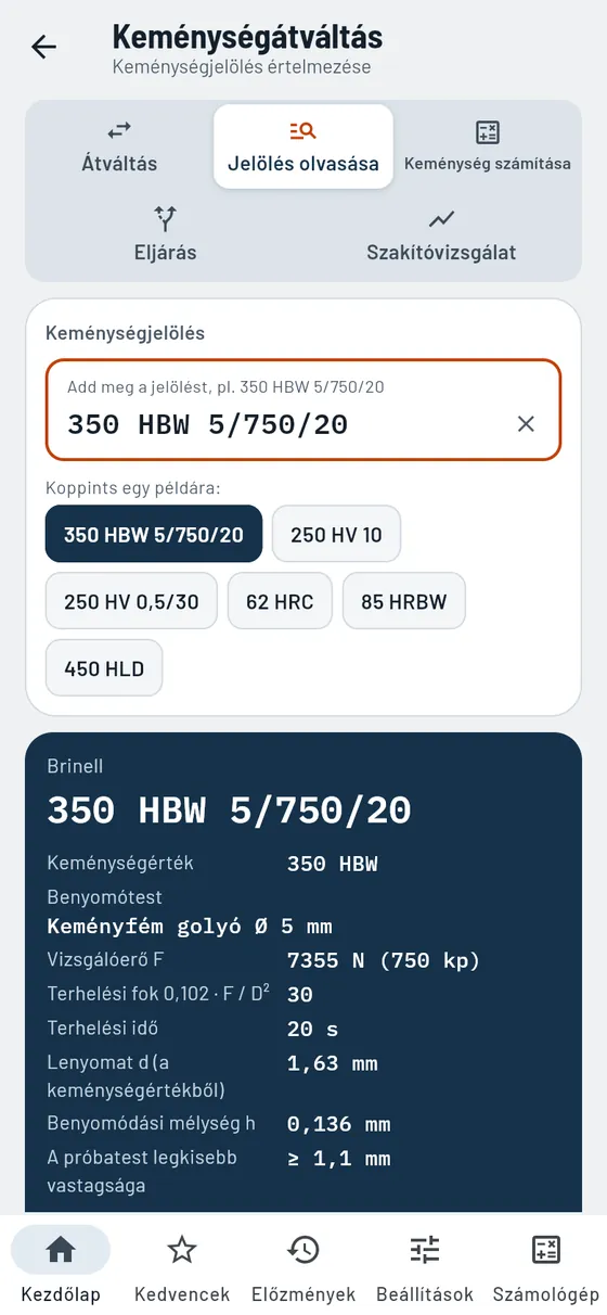 Gesello: Keménységátváltás – Keménységjelölés olvasása
