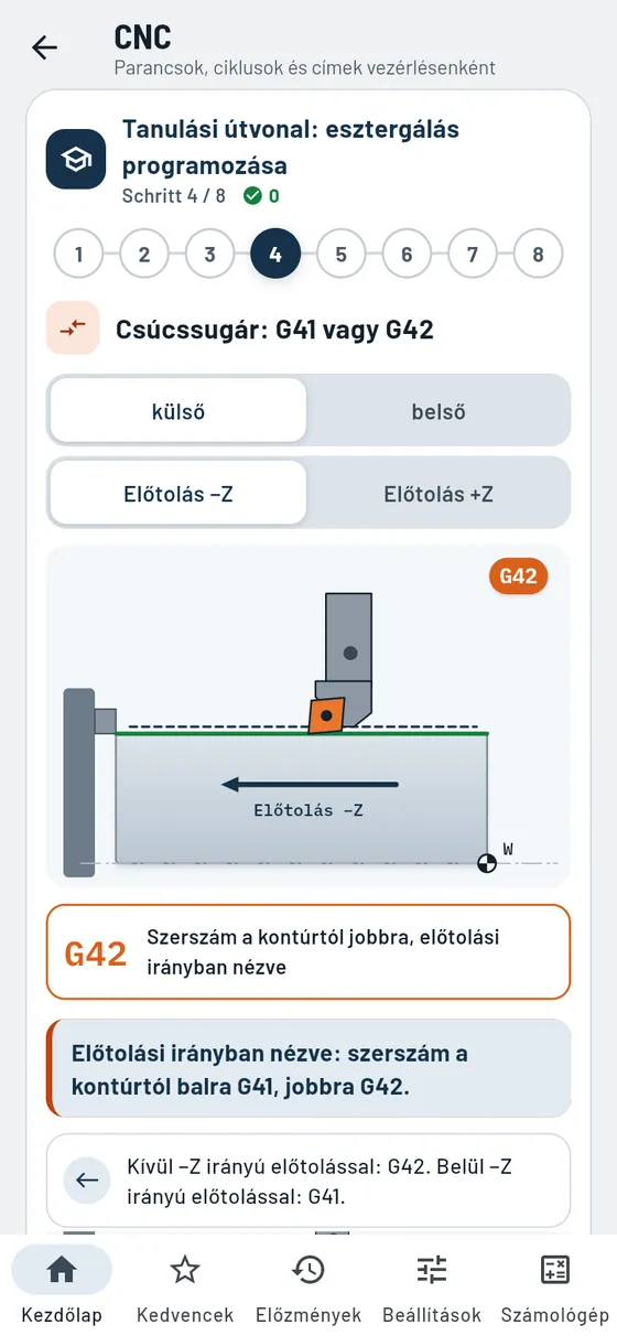 Gesello: CNC – esztergálási tanulási útvonal: G41 vagy G42