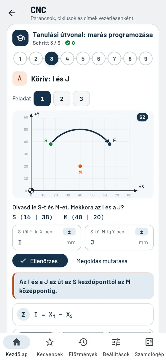 Gesello: CNC tanulási útvonal, körívgyakorló I-vel és J-vel