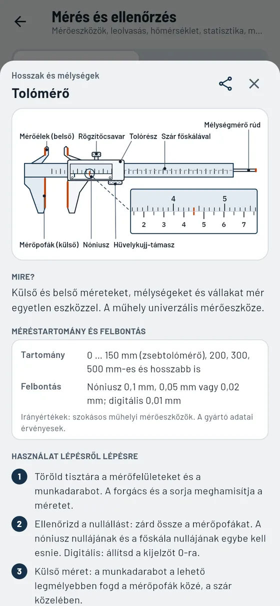 Gesello: mérés és ellenőrzés – mérőeszköz: tolómérő