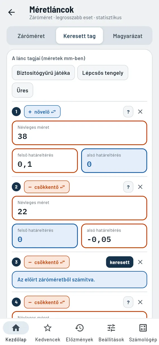 Gesello: méretláncok – ismeretlen tag keresése