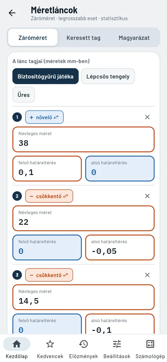 Gesello: méretláncok – biztosítógyűrű játéka