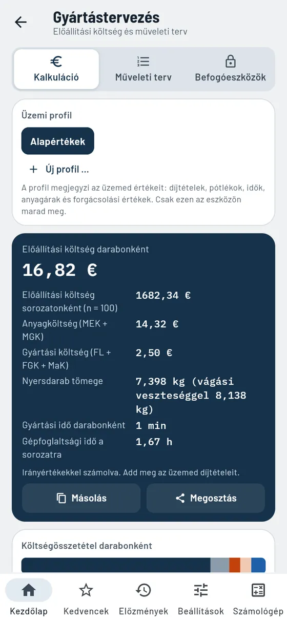 Gesello: Gyártástervezés – Gyártási költség