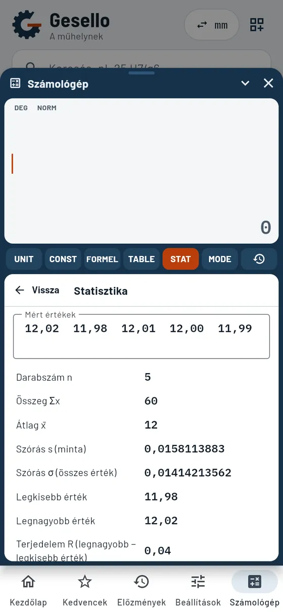 Gesello: Számológép – Statisztika