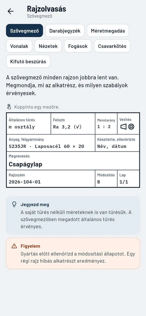Gesello: Rajzi jelölések – Szövegmező olvasása