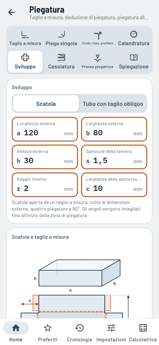 Gesello: Piegatura – Sviluppo scatola