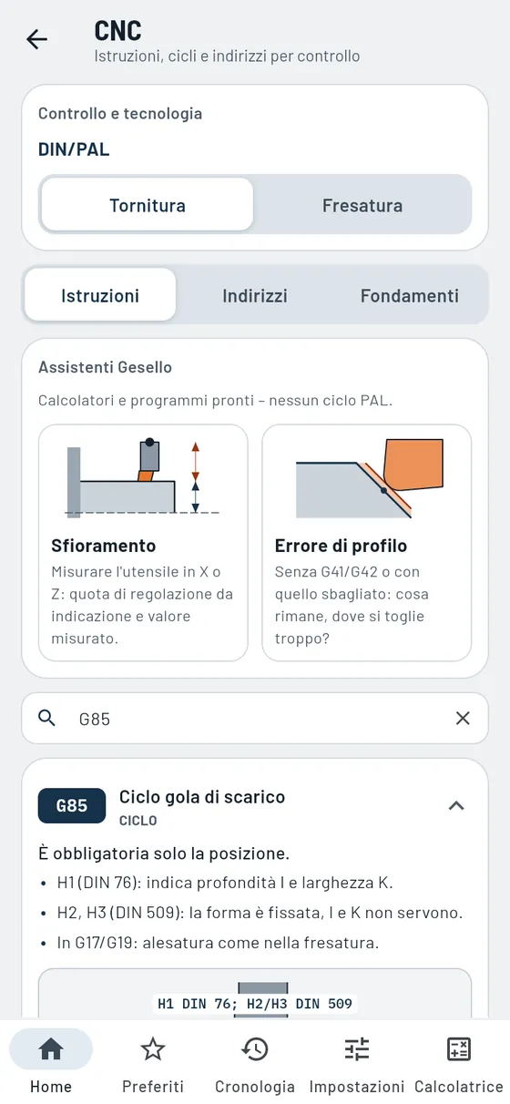 Gesello: CNC – tornitura: G85