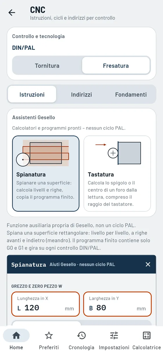 Gesello: CNC – assistente: spianatura