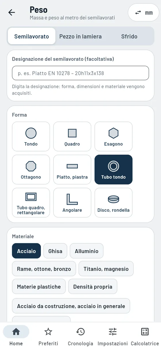 Gesello: Pesi – Tubo in acciaio inossidabile