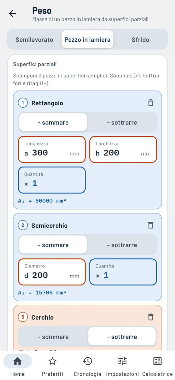 Gesello: Pesi – Pezzo in lamiera da superfici parziali