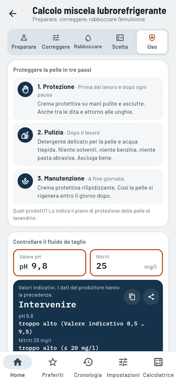 Gesello: Fluido da taglio – Manutenzione e valori di controllo