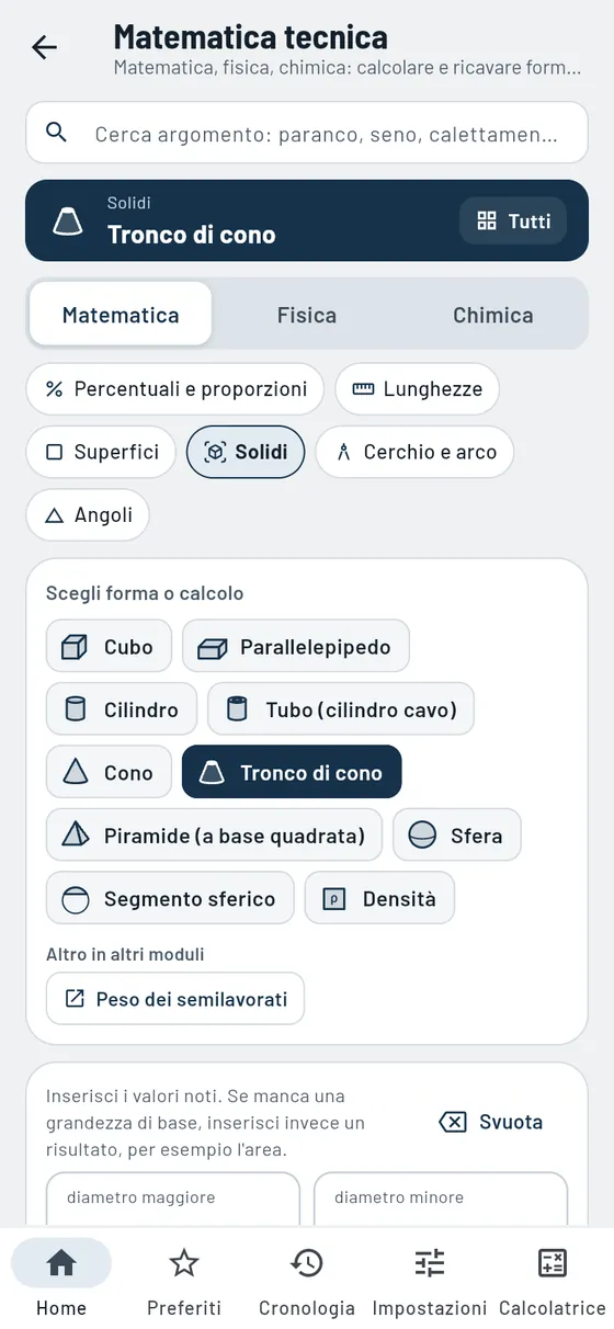 Gesello: calcolo dei solidi con volume, superficie e massa