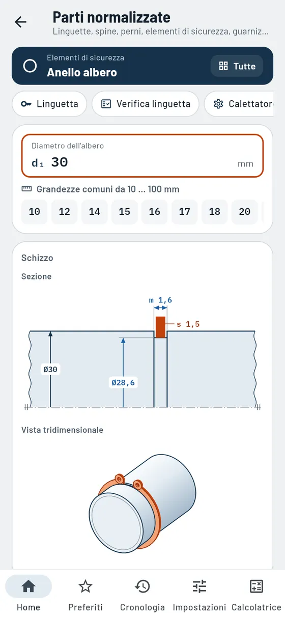 Gesello: parti normalizzate – anello elastico di sicurezza