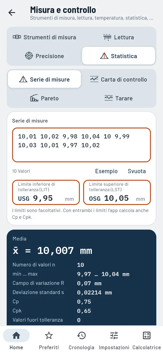 Gesello: serie di misure con Cpk