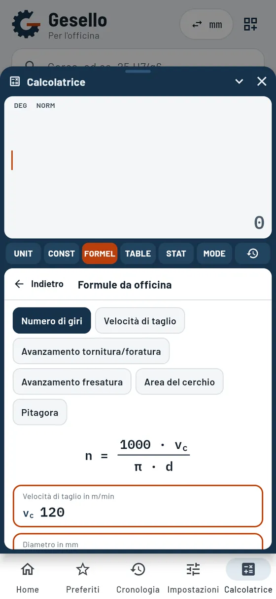 Calcolatrice: formule d'officina