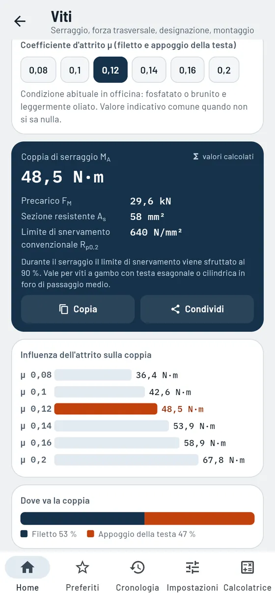 Gesello: viti – coppia di serraggio M10 8.8