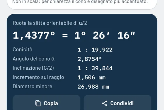 Ecco come appare in Gesello: Tornitura conica