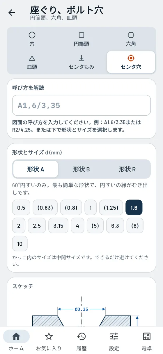 Gesello:座ぐり・ボルト穴 – センタ穴