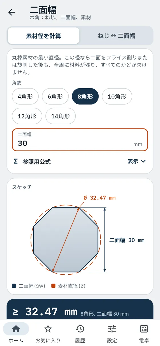 Gesello:二面幅 – 丸棒から八角