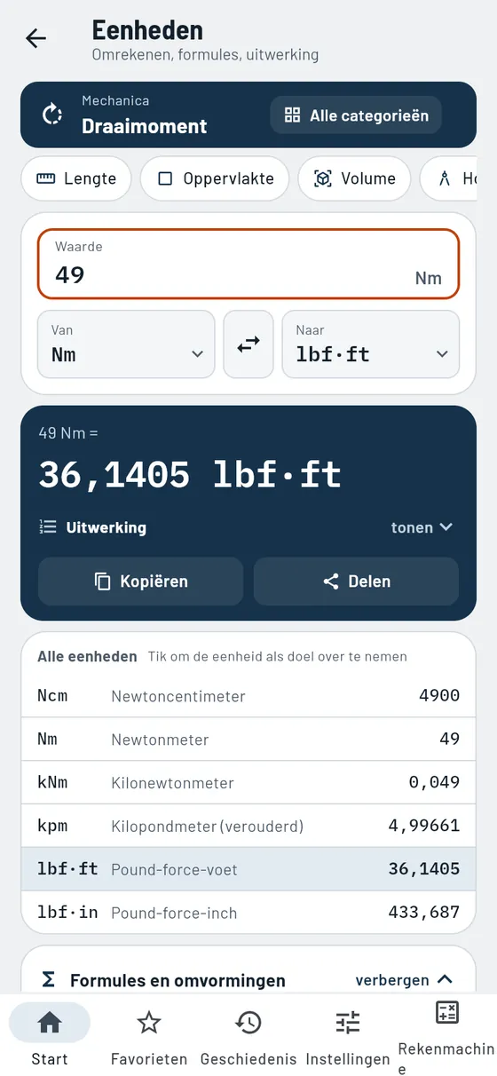Gesello: eenheden – draaimoment