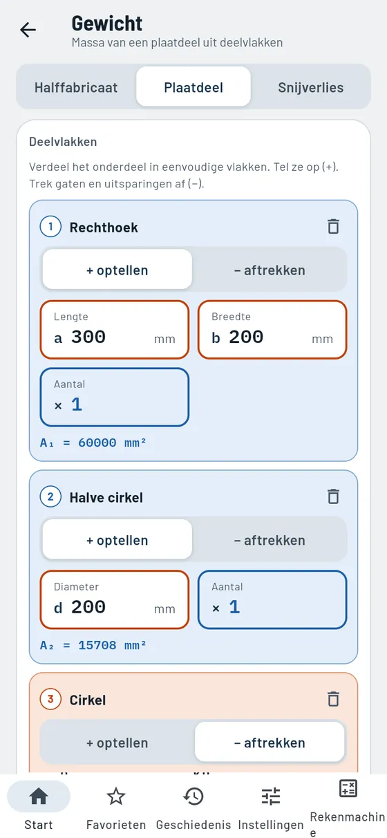 Gesello: gewichten – plaatdeel uit deelvlakken