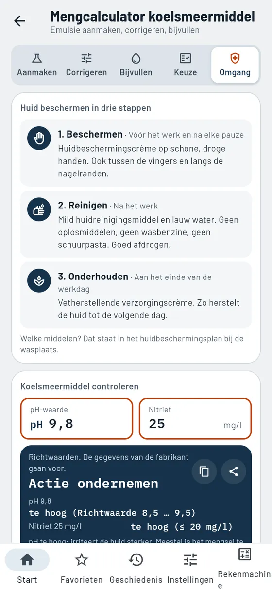 Gesello: koelsmeermiddel – onderhoud en controlewaarden