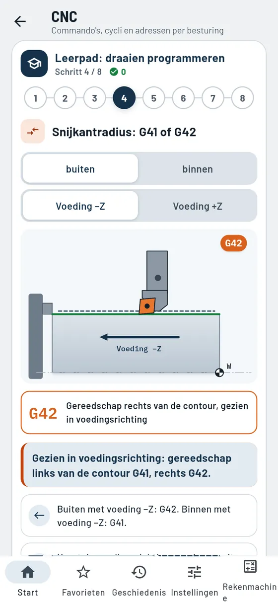 Gesello: CNC – leerpad draaien: G41 of G42