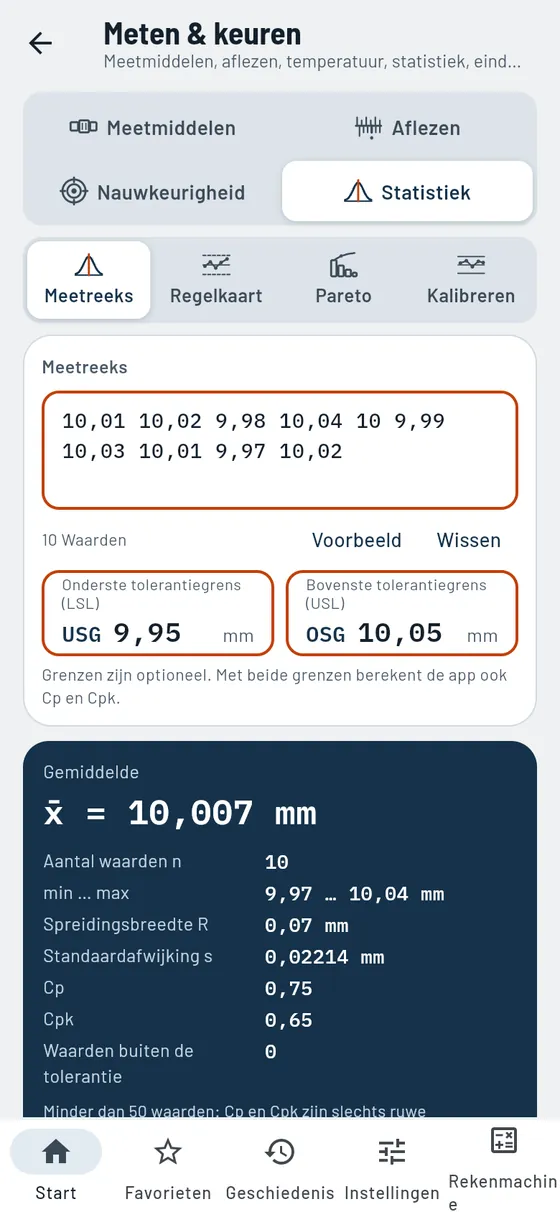 Gesello: meetreeks met Cpk