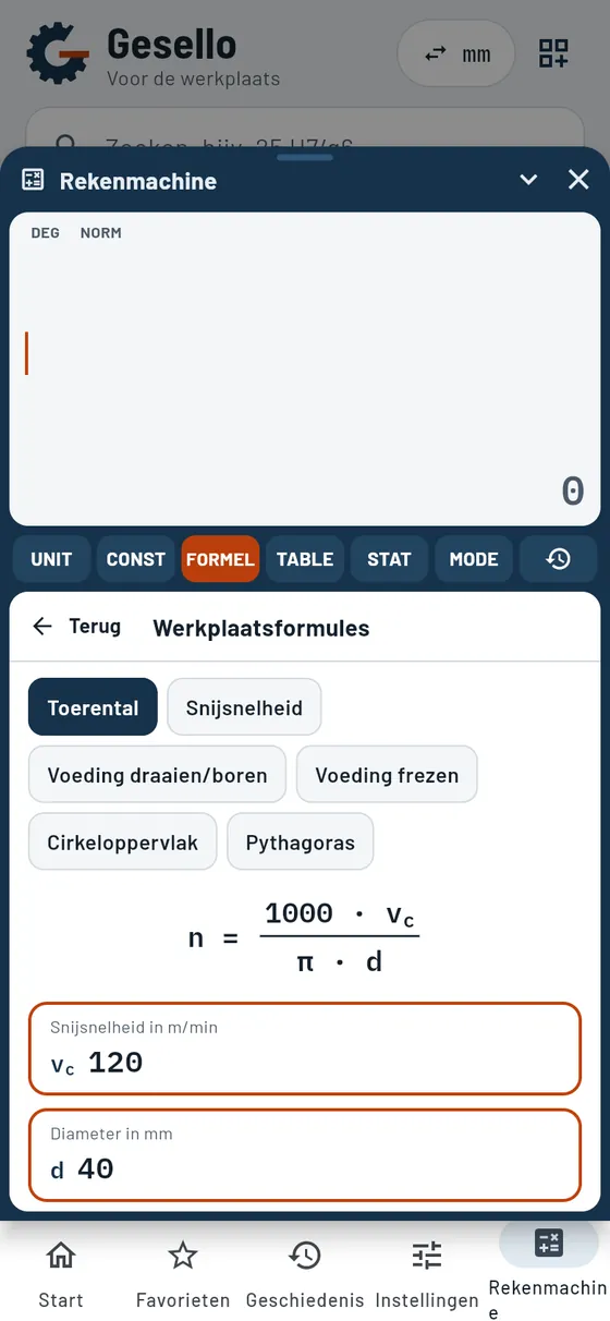Gesello: rekenmachine – werkplaatsformules