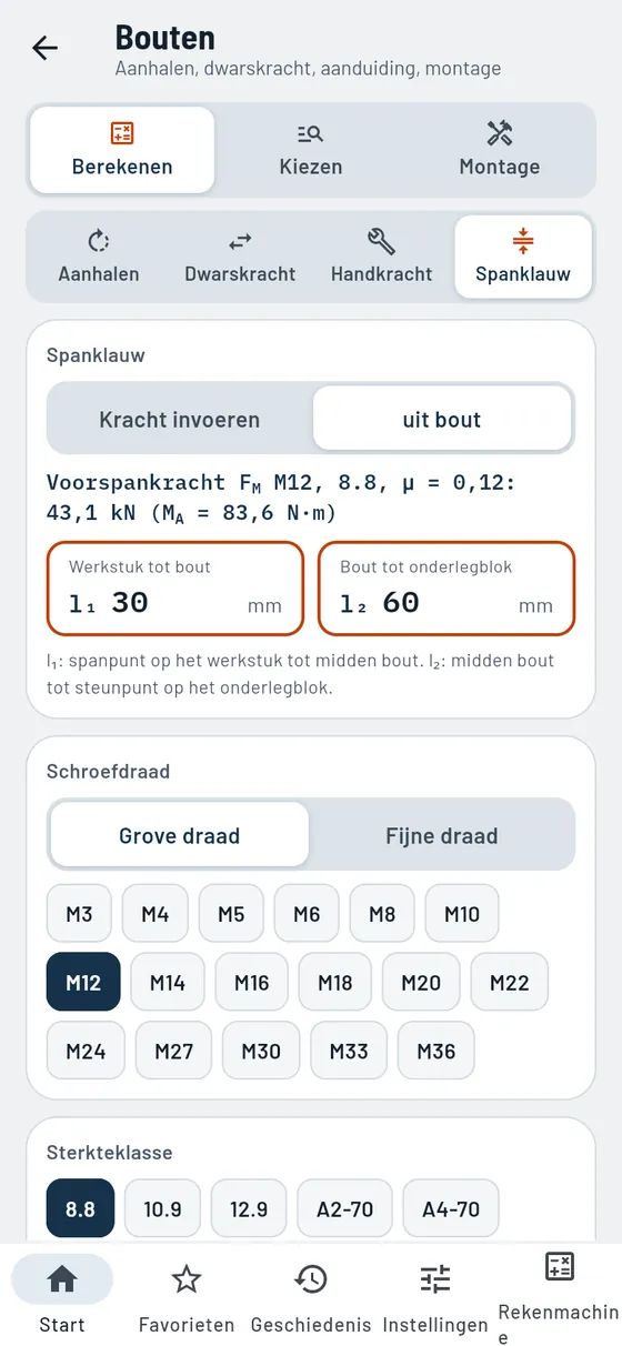 Gesello: bouten – klemlengte en krachten