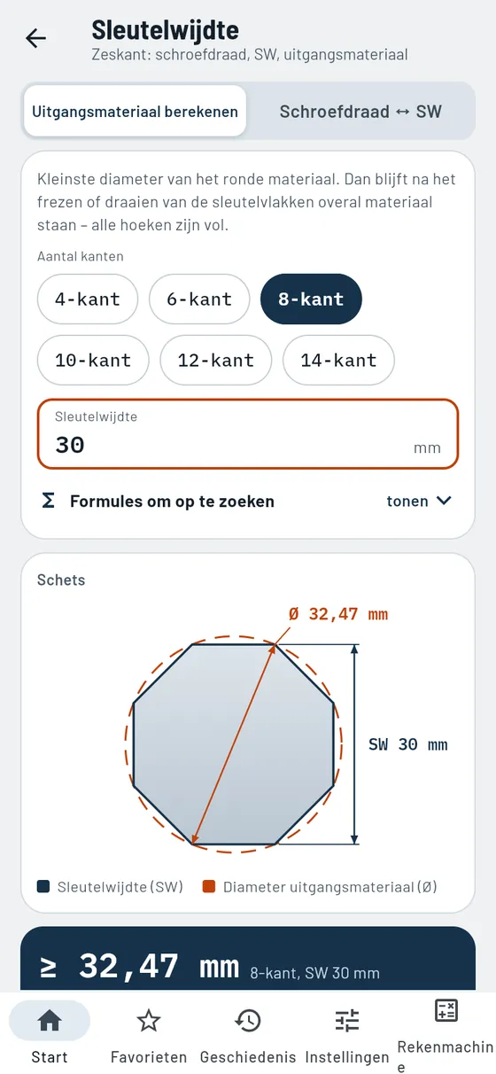 Gesello: sleutelwijdtes – achtkant uit rondmateriaal