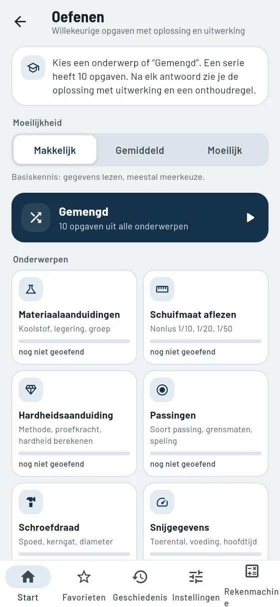 Gesello: oefenen – onderwerpen kiezen