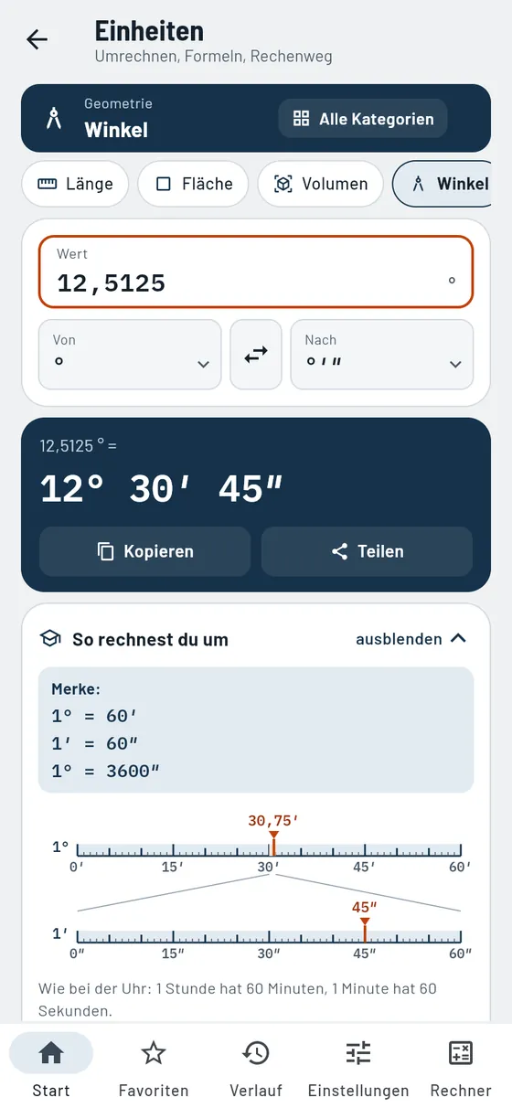 Gesello: Einheiten – Winkel in Grad, Minuten, Sekunden