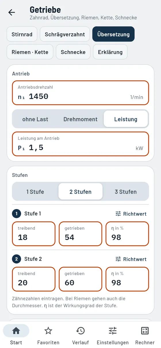 Gesello: Getriebe – Übersetzung