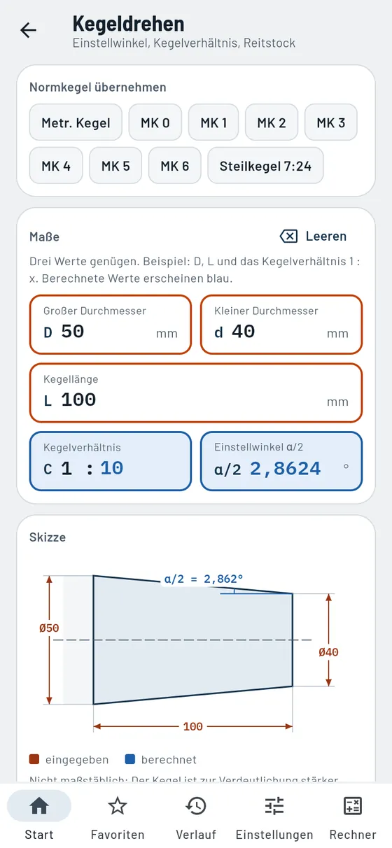 Gesello: Kegeldrehen – Kegel berechnen