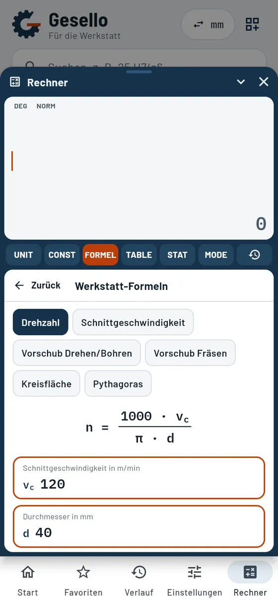 Rechner: Werkstatt-Formeln