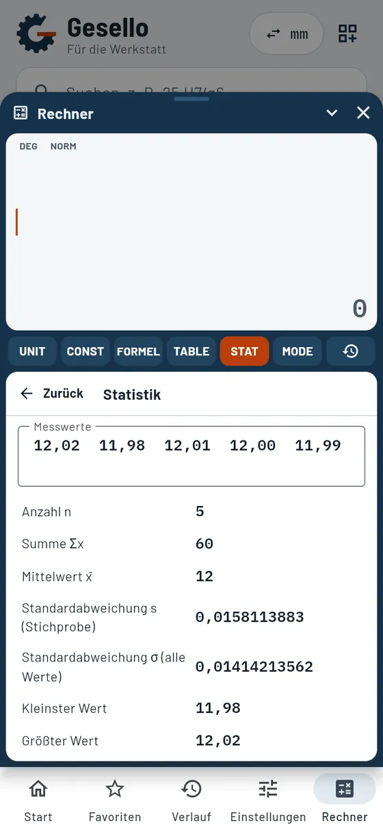 Gesello: Taschenrechner – Statistik