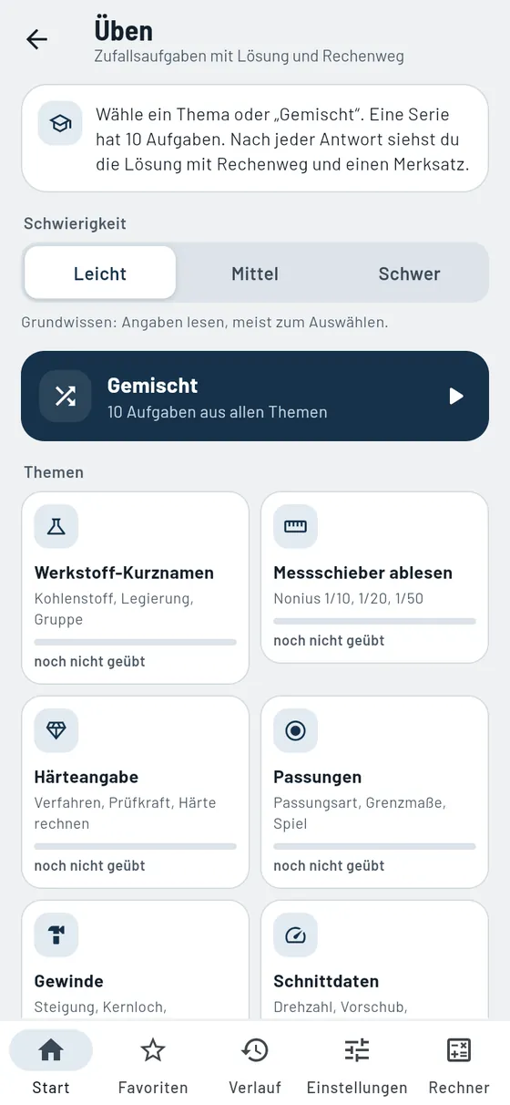 Gesello: Üben – Themen wählen