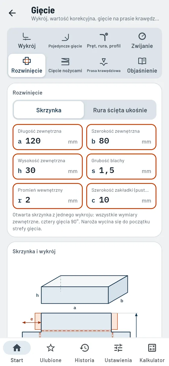 Gesello: Gięcie – rozwinięcie skrzynki