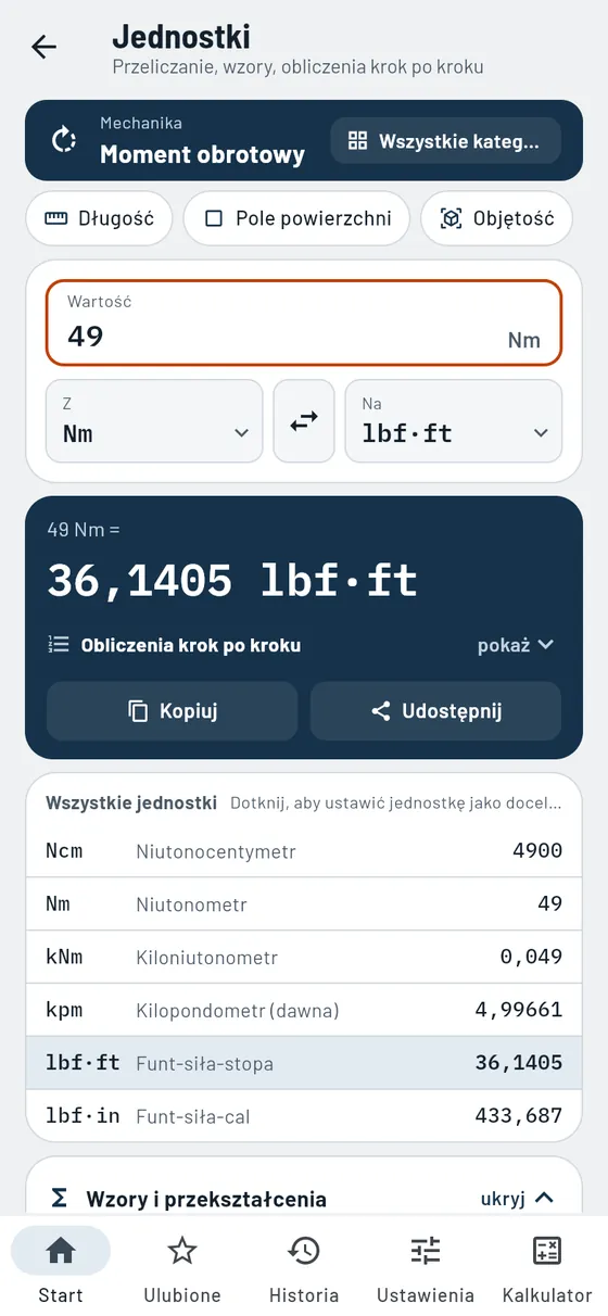 Gesello: Jednostki – moment obrotowy