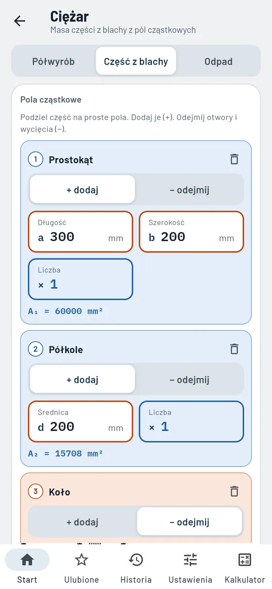Gesello: Ciężar – część z blachy z pól składowych