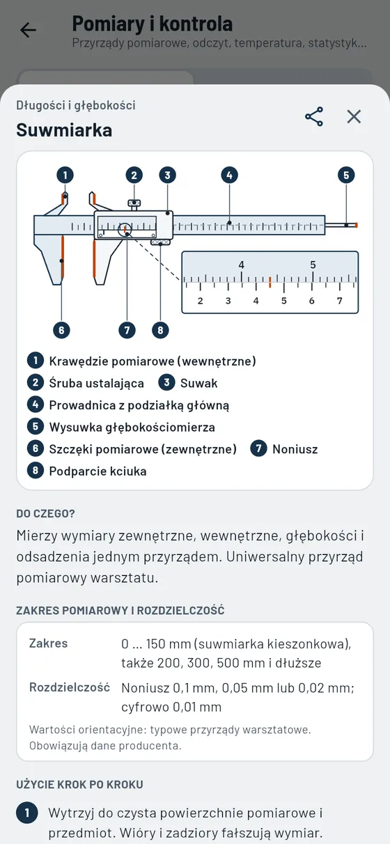 Gesello: pomiary i kontrola – przyrząd pomiarowy: suwmiarka