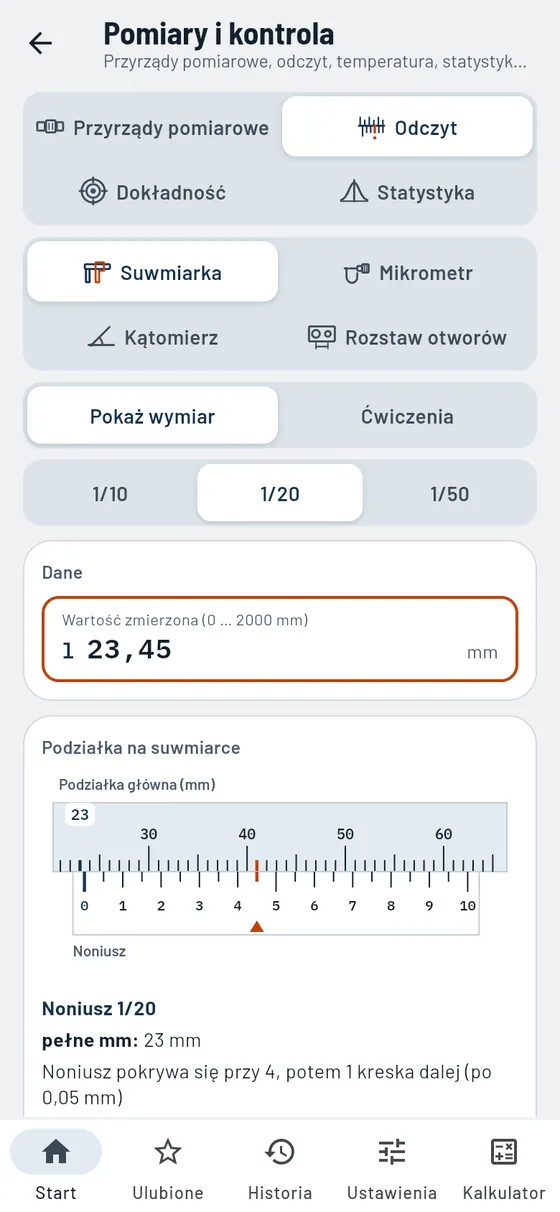 Gesello: pomiary i kontrola – odczyt suwmiarki