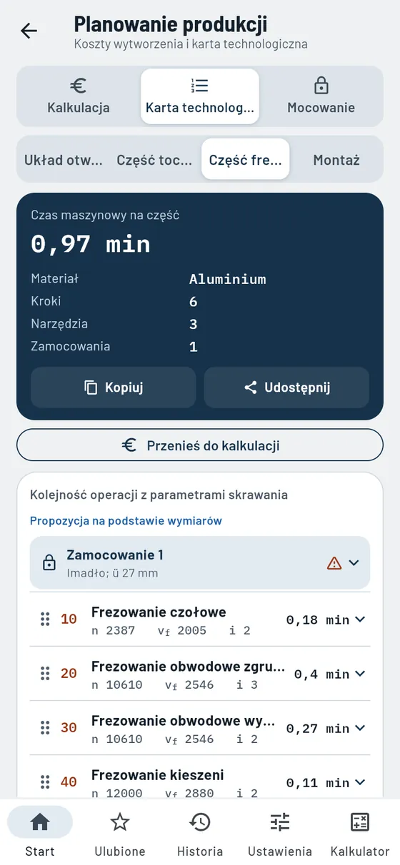 Gesello: Planowanie produkcji – karta technologiczna części frezowanej