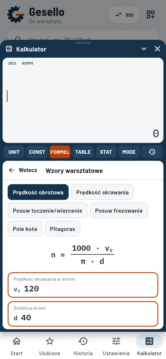 Gesello: Kalkulator – wzory warsztatowe