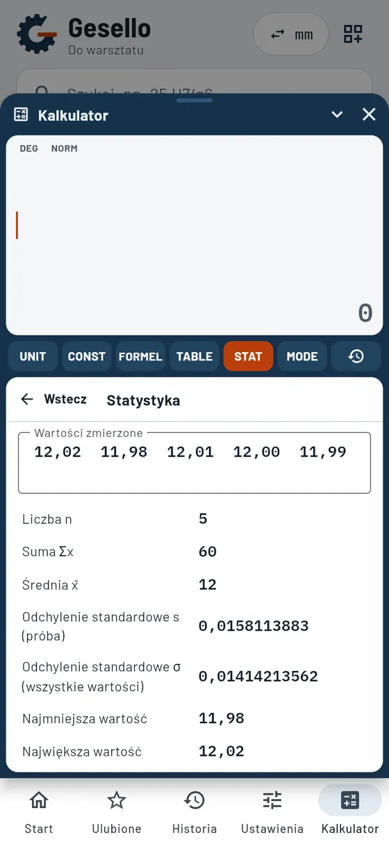 Gesello: Kalkulator – statystyka