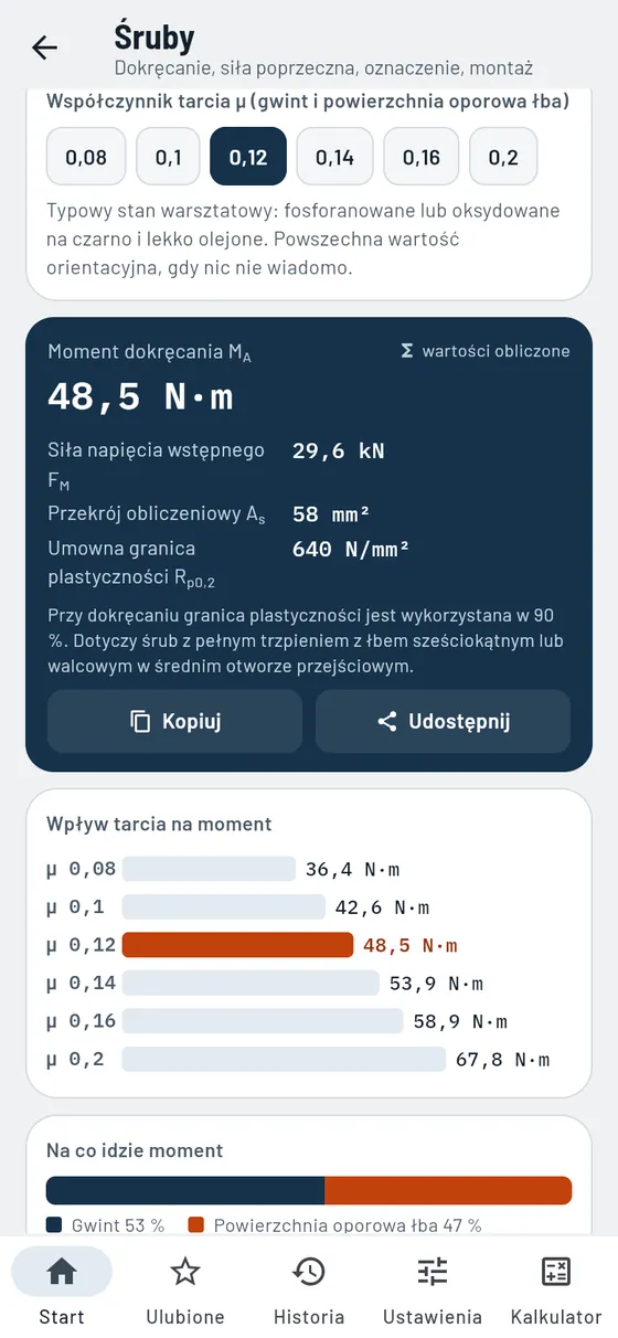 Gesello: śruby – moment dokręcania M10 8.8